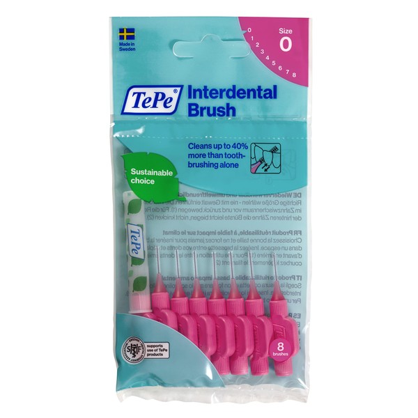 TePe Interdental Brushes Original - Easy Cleaning Between Teeth - 1 x 8 Replacement Toothbrush Heads - Diameter 0.4 mm - Pink