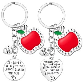 Allaugh Teacher Gifts for Women - Small Apple Keychains Bulk with Thankful Engraving - Inspirational Thank You Gifts for School Week/Graduation/Thanksgiving