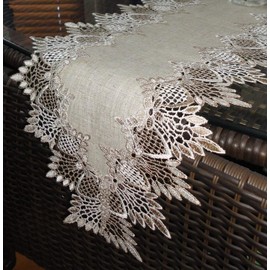Lace 65" Table Runner Dresser Scarf Neutral Earth Tones Mantel Shelf European Lace