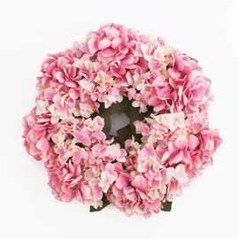 artplants. de Summer Hydrangea Wreath Made of Artificial Flowers on Rattan, Pink, Diameter 35 cm, Decorative Wreath for Door, Table or Wan