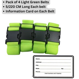 ALTIJARAT INT - 5/220 CM Polypropylene Green - 4 Pcs Suitcase Straps With Information Card – Luggage Straps for Suitcases.