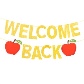 Welcome Back To School Banner - No DIY 10 Feet Apple Glitter Welcome Back Banner for Back To School Decorations for Classroom, Back To School Backdrop for First Day of School, Home Decors