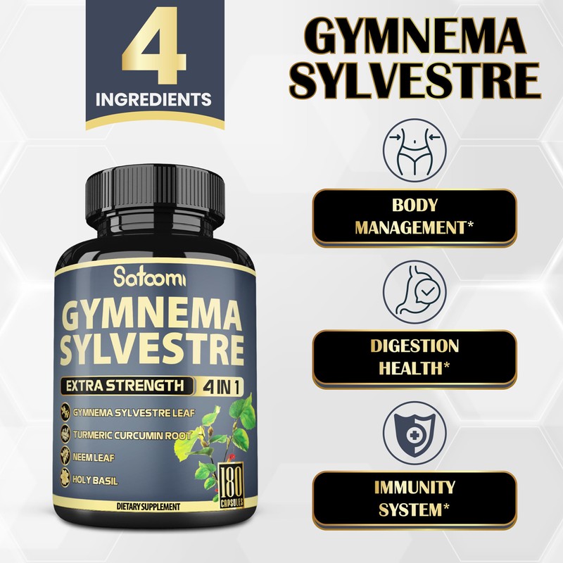 Satoomi Pure Gymnema Sylvestre Capsules Extract - 180 Capsules of