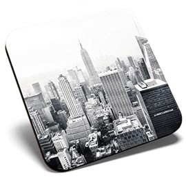 Great Single Coaster Square - Black & White New York City Aerial View |Glossy Quality Coasters | Tabletop Protection for Any Table Type #44290