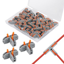Huybaa Electrical Connection Terminal, 30 Pieces Type T Compact Wire Connector, 3 Port Electrical Connector Blocks, Compact Conductor Wire Connectors Spring Board Terminal, Electrical Connector