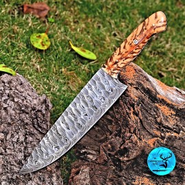 Damascus Custom HandMade Forged Damascus Steel Blade Chef Knife PineCone Handle 2795