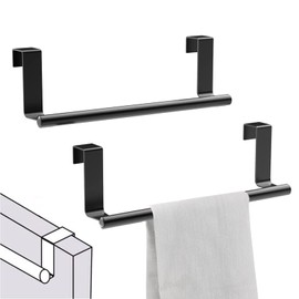 Yoaeyok 2 Pieces Door Towel Holder, 23.5 cm Long Tea Towel Holder, Stainless Steel Kitchen Towel Holder, No Drilling, Tea Towel Holder for Hanging for Kitchen and Bathroom, Black