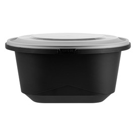 Restaurantware-Cater Tek 118 Ounce Serving Bowls, 25 Count Microwavable, Freezable, Round Disposable Plastic Black Catering Bowls With Lids - Ideal For Soups, Stews, Salads, Chilli, Or Noodles
