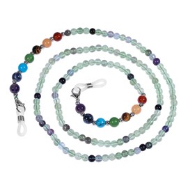 Nupuyai 7 Chakra Fluorite Crystal Stone Beaded Eyeglass Chain for Women, Ladies Sunglass Chain Face Mask Chain Eyeglass Cord Band Myopia Reading Glass Chain