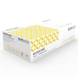 Unigloves Unicare Vinyl Disposable Gloves - Multipurpose, Powder and Latex Free Examination Gloves - Box of 100 Gloves, Yellow, Medium (GS0103)