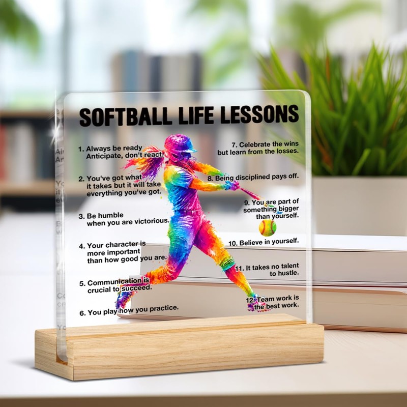 Softball Gifts for Women Girls, Softball Life Lessons Clear Acrylic