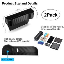 Ruayia Car Gap Filler Organiser, 2 Pieces Console Side Pocket Storage Box, Car Organiser for Front Seat Gap Filling, PVC Car Seat Gap Storage Bag for Mobile Phones, Cards, Coins, Glasses