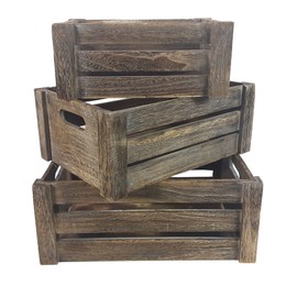 Admired By Nature Wooden Crates Storage Container, Rustic White Set of 3, Farmhouse Style Decorative Baskets for Home Decor, Rustic Decor, Nesting Stackable Organizers, Distressed Wood Crates