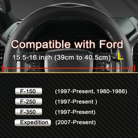 West Llama Microfiber Leather Car Steering Wheel Cover for Ford F-150, F-250, F-350, Expedition (Black+Gray Line-Large Size)