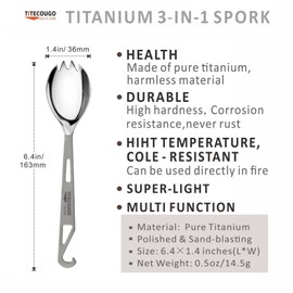 TITECOUGO Titanium Spork, 3 in 1 Camping Spork Titanium Reusable Multitool Lightweight Camp Outdoors Hiking Travel Convenient Picnic Spoon Fork for Men Women Annvchi Portable Flatware 2 Pack