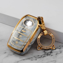 ontto Tie-dye TPU Car Key Fob Cover fit for Toyota Hilux SW4 Innova Fortuner Crown Land Cruiser Key Case Keyring Keyless Entry Smart Key Holder Keychain Accessories 3 Buttons Gray