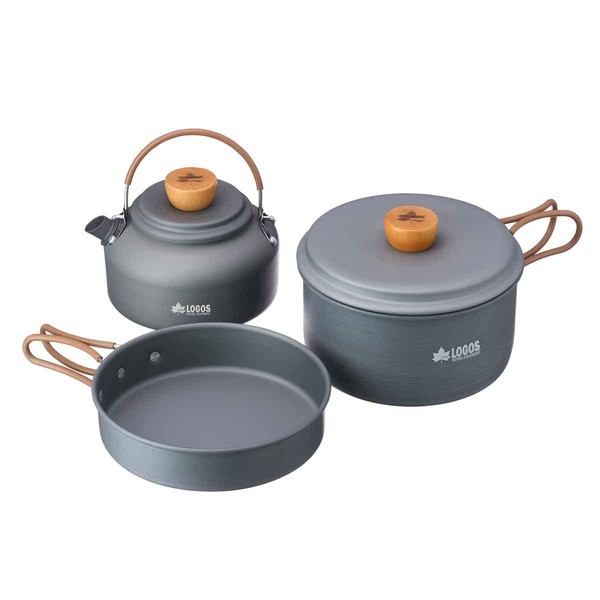 LOGOS 81210212 Cooker & Kettle Set, Gray, [Pot] (Approx.) Diameter
