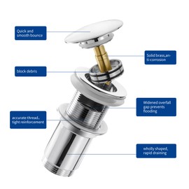 Universal Sink Plug with Overflow, Pop Up Drain Fitting for Washbasin, Drain Plug for Washbasin and Drain Valve