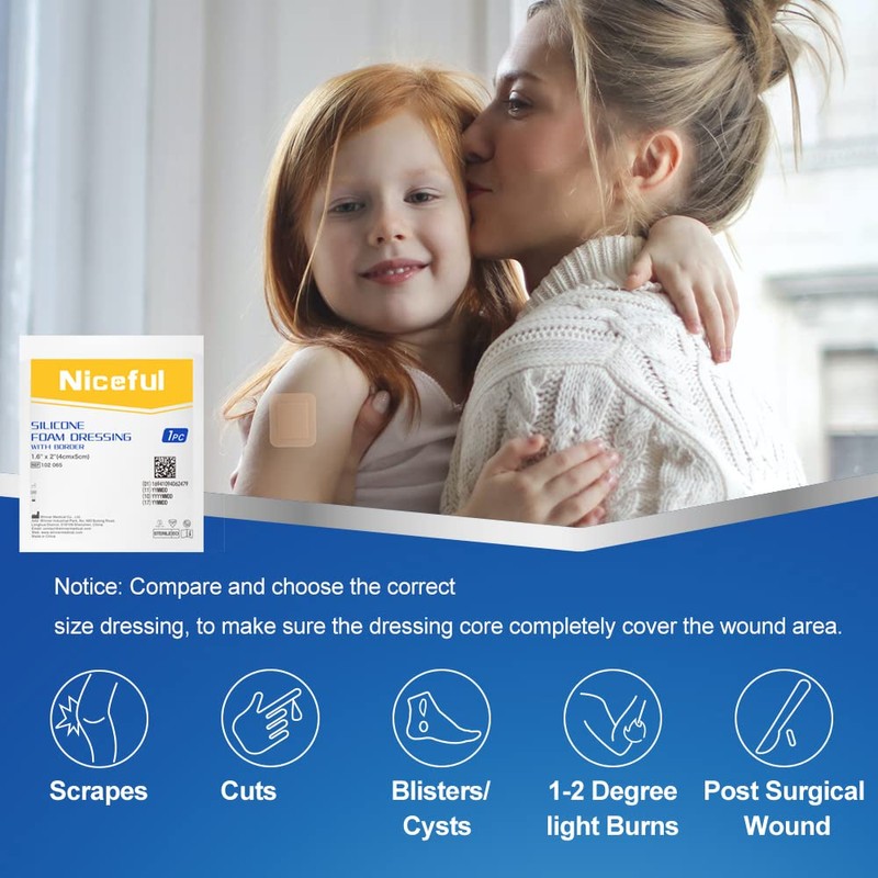 10 Count Silicone Foam Dressing 1.6" x 2", Wound Dressing