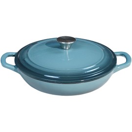 Flavehc Braiser Enameled Cast Iron Braiser 2.25 qt Braiser Pan with Lid Slateblue Shallow Cast Iron Casserole Braiser Pan with Handels