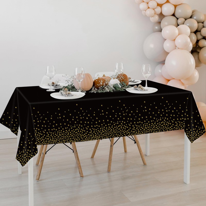 Party Tablecloths, Black Disposable Tablecloth with Gold Polka Dot Garden