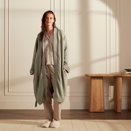 BOLL & BRANCH Dream Robe - Sageleaf, Small - 100% Organic Cotton - Ultra Soft, Lightweight, Breathable, and Pre Shrunk - Unisex, Deep Side Seam Pockets, and Adjustable Self-Tie Belt