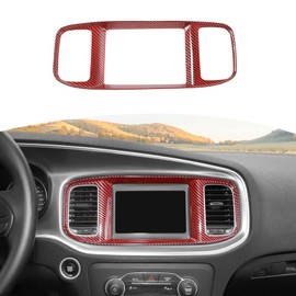RT-TCZ for Charger Red Center Dash 7" Display Trim Cover for Dodge Charger 2015-2023 ABS Red Carbon Fiber Interior Accessories (Not fit 8.4inch Screen)