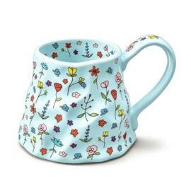 Large Coffee Mug 20 oz, Oversized Cute Floral Ceramic Mug, Big Coffee Mugs with Handle, Vintage Tea Cup for Latte, Cocoa, Milk, Tea, Unique Girly Gift for Women, Home & Office, Blue Flowers