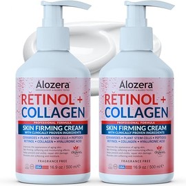 Alozera Firming Body Lotion, Retinol & Collagen Anti-Aging Body Moisturizer, Lightweight & Fast Absorbing Lotion for Crepey Skin, Improves Skin Elasticity, No Added Fragrance, 16.9 oz (Pack of 2)