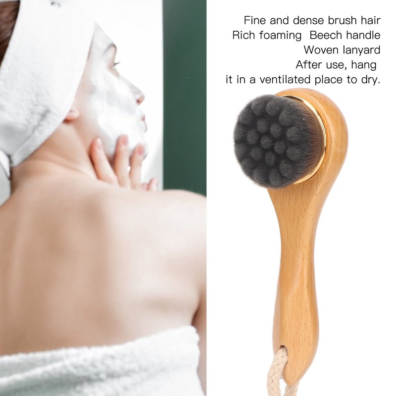 Manual Facial Cleansing Brush Men Women Beech Handle Soft Fiber
