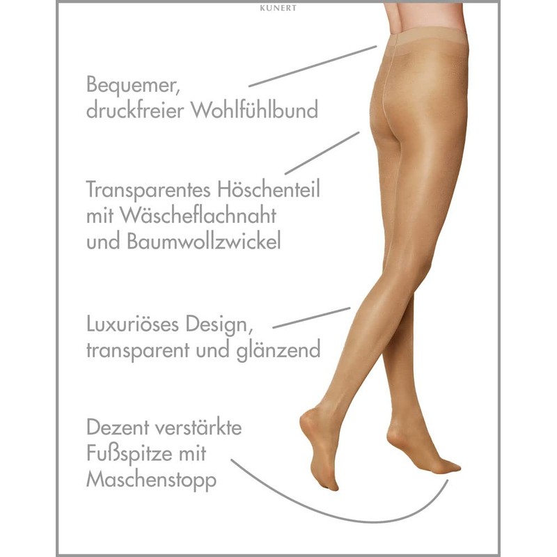KUNERT Women's Tights, Satin Look, Transparent, Shiny, 20 denier