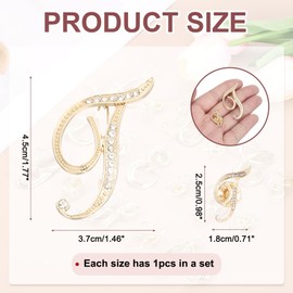 PATIKIL Rhinestone Letter Brooch Pins, 2 Sizes Initial Rhinestone Alphabet t Letter Lapel Badges Pin for Women Men Suits Dress Coat Clothes Craft, Gold Tone