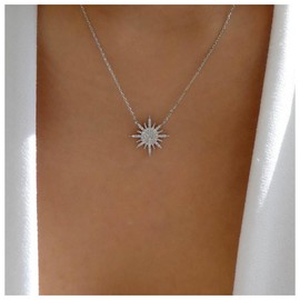 Inilbran Boho Sunburst Choker Necklace Vintage Rising Sun Necklace Silver Sun Collar Necklace Minimalist Spike Sun Pendant Necklace Jewellery for Women and Girls, Zinc