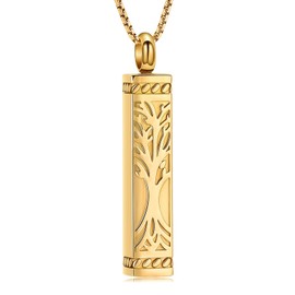 Imrsanl Tree of Life Urn Necklace for Men Women Bar Cremation Jewelry for Ashes Keepsake Ashes Necklace Pendent (Gold)