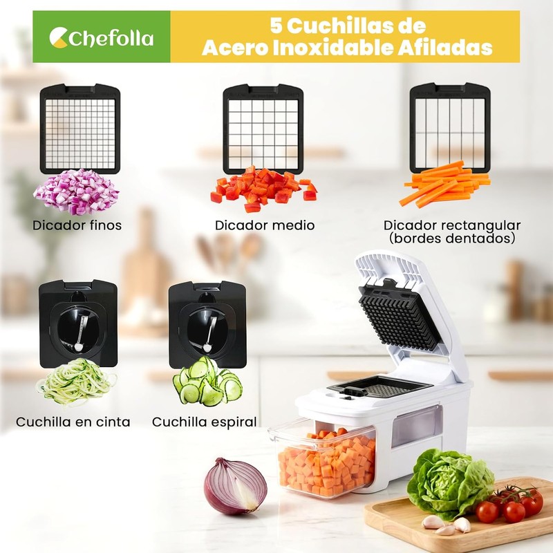 CHEFOLLA Cortador de Verduras Multifunción 5 en 1 de Gran