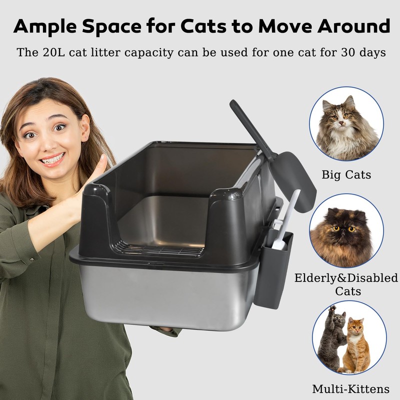 Stainless Steel Litter Box with Lid, XL Large Extra Large