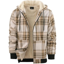 WENTTUO Flannel Jacket for Mens Zip Up Plaid Hoodies Winter Fleece Jacket Winter Warm Sweatshirts for Men Plaid Tops Hoodies for Men X-Large