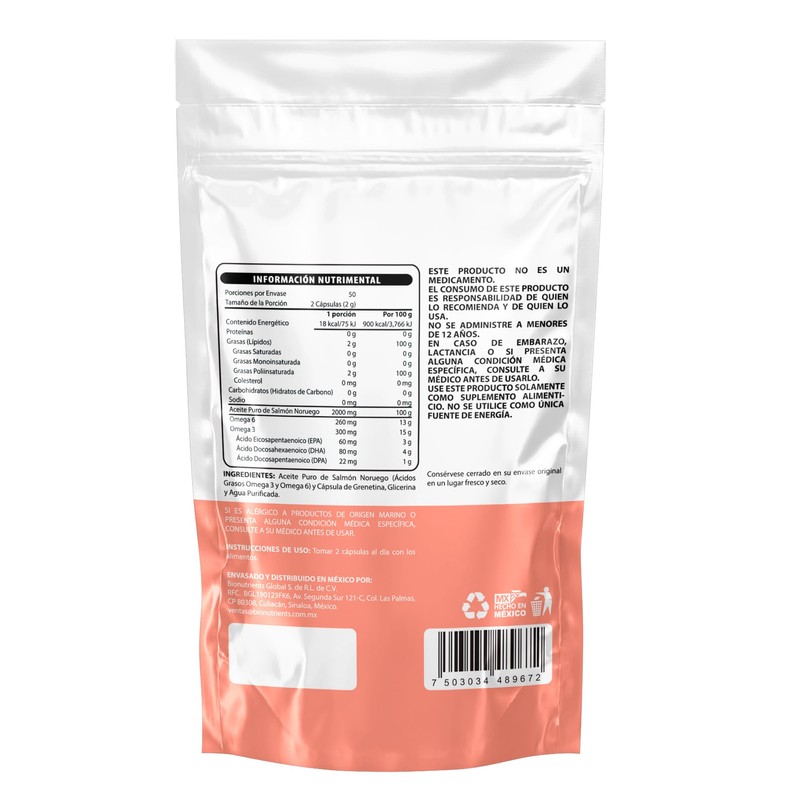 Wellthy Omega 3 Salmón Noruego 100 Cápsulas. Certificado y Garantizado,