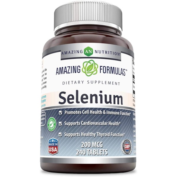 Amazing Formulas Selenium 200 mcg Natural Selenium Yeast, 240 Tablets (Non GMO, Gluten Free) - Promotes Cell Health, Immune Function, Cardiovascular Health and Healthy Thyroid Function
