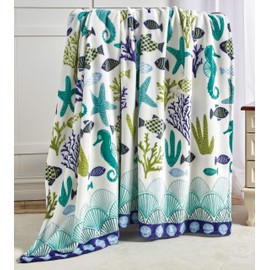 FAITH, HOPE, LOVE HOME DÉCOR Corales De Marina Blue Coral Seahorse Oceanic Microplush Throw Blanket Ocean Blanket for Boys and Girls and Kids of Any Age (50" X 60")