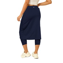 Aurgelmir Womens Tennis Skirt with Capris Leggings Golf Knee Length Skorts Athletic Long Skirts for Women with Pockets Navy