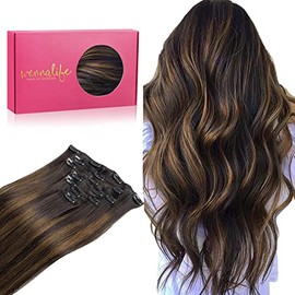 WENNALIFE Clip in Extensions Eechthaar, 35cm 14 Zoll 120g 7pcs Balayage Dunkel Braun to Chestnut Braun Hair Extensions Clip in Echthaar Remy Clip in HaarverlÃ¤ngerung NatÃ¼rliche Eechthaar Extensions