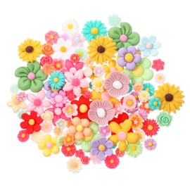 100PCS Flatback Resin Flower Charms Flatback Beads Mini Flower Cabochons Embellishment Mixed Colors Daisy Resin Slime Charms for DIY Craft Scrapbooking Jewelry Making Hair Clip Case Embelishments