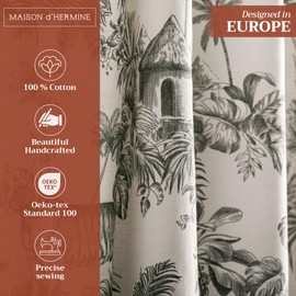 Maison d' Hermine Curtains for living room 100% Cotton 124 inch length One Panel Light Filtering Toile Curtains for Bedroom Windows with rod and loop Pockets Drapes (Savana Jouy Beige, 50"W x 124"L)