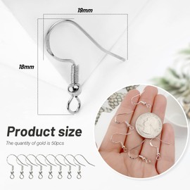 TOAOB 50 Pieces 18 mm Earrings 925 Silver Earrings Ear Hooks Earring Hooks Hypoallergenic Ear Hooks Earrings Accessories with Beads and Coil for DIY Earrings Jewellery Making