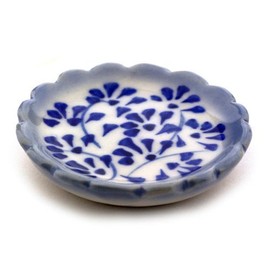 MyTinyWorld 3 x Dolls House Miniature Handmade 40mm Blue Spotted Ceramic Plates