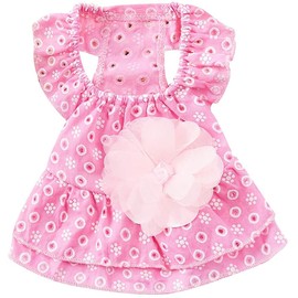 Puppy Floral Princess Dresses, Dog Dress Bowknot Tutu Skirt, Thin Cute Pet Summer Clothes Apparel for Small Medium Girl Dogs Cats Kitten, Dog Flower Sundress Doggy Outfit Costume L Pink