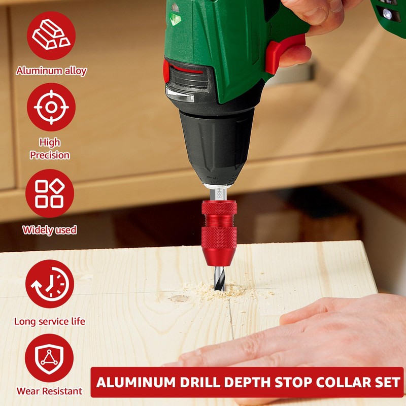 Abizarch 2Pcs Drill Depth Stop, Adjustable Drill Bit Stop Collar