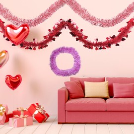 SENONAPO 20 Pcs Valentine's Day Tinsel Garland 39.4 Feet Tinsel Twist Garland Colorful Fringe Garland Heart Hanging Garland for Valentine's Day Outdoor Indoor Party Decor Supplies