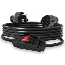 Delgada 10Ft Extension Cord with Switch ON/Off Waterproof Outdoor Power Cord with Switch 14 AWG UL Listed 15A 125V Heavy Duty 3 Prong Black Inline Cord On Off Switch